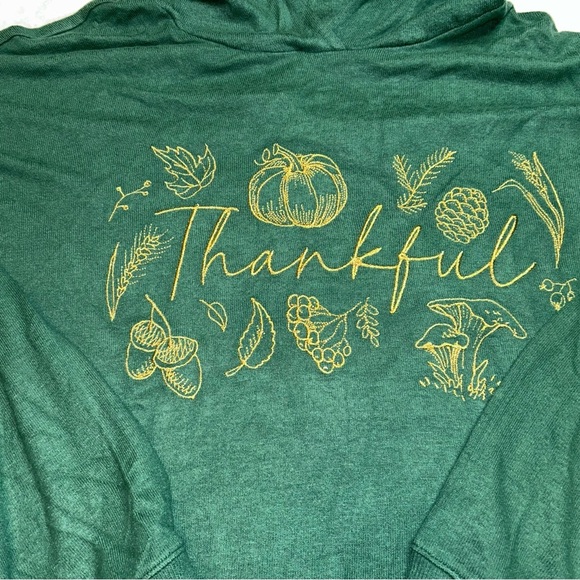 Lane Bryant Green Hooded Sweater with Thankful Print - Picture 2 of 4